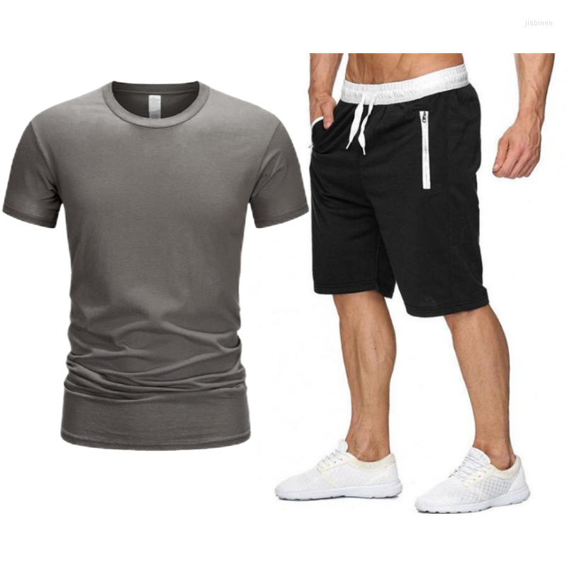 

Men' T Shirts 2022 Cotton T-shirt Sports Shorts Suit Summer High-quality Running, Drak gray-black