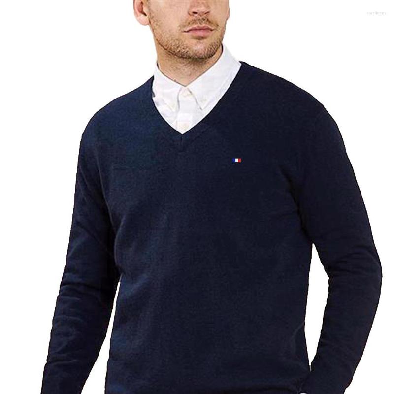 

Men's Sweaters Men Spring Autumn V-Neck Cotton Sweater Long Sleeve Classic Casual Pull Hommes 6 Colors Flag Embroidery, Black