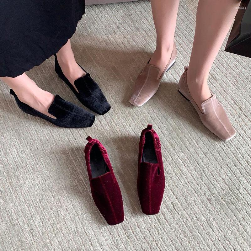 

Boots Solid Color Women Loafers Square Toe Black Beige Wine Red Flat Low Heels Shallow Slip On Dress Shoes Autumn Walk Dance