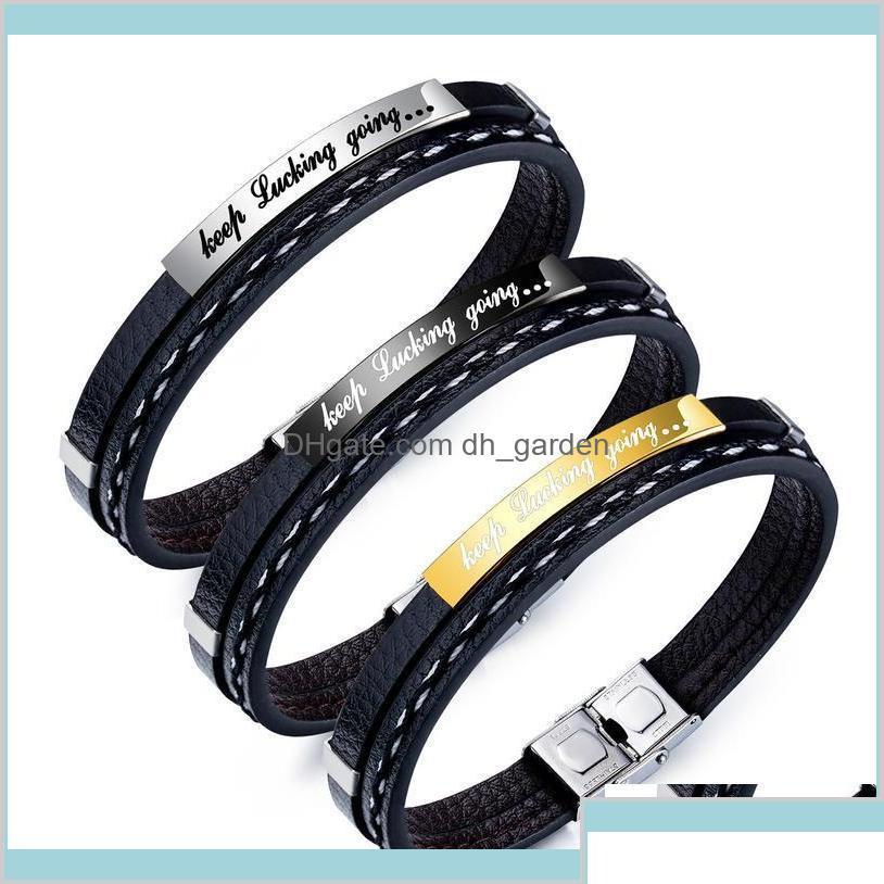

Charm Bracelets Style Men Keep Ing Going Black Leather Inspiring Accessories Mens Bangle Fashion Jewelry Gifts O5Yxm Bracel Ottdr