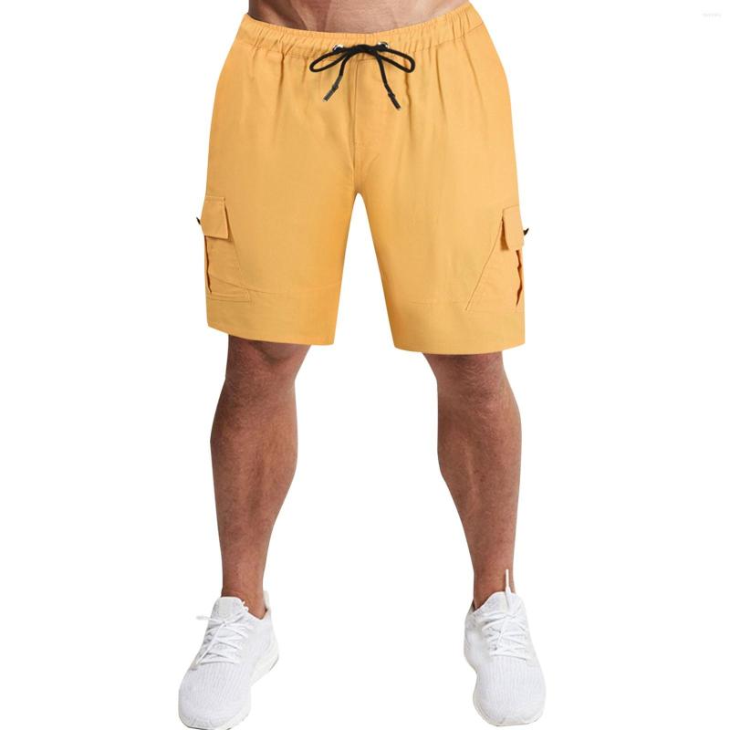 

Men' Shorts Pants Solid Men' Knee Pocket Length Trousers Drawstring Casual, Black
