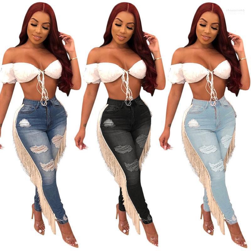 

Women' Jeans Women' 2022 Women Autumn Hole High Waist Pencil Fashion Zipper Tassel Side Denim Pants Casual Trousers, Black