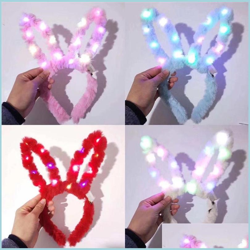 

Hair Band Luminous Plush Rabbit Ears Led Light Headband Childrens Performance Christmas Birthday Cosplay Party Bunny Hair Accessorie Dhh7K