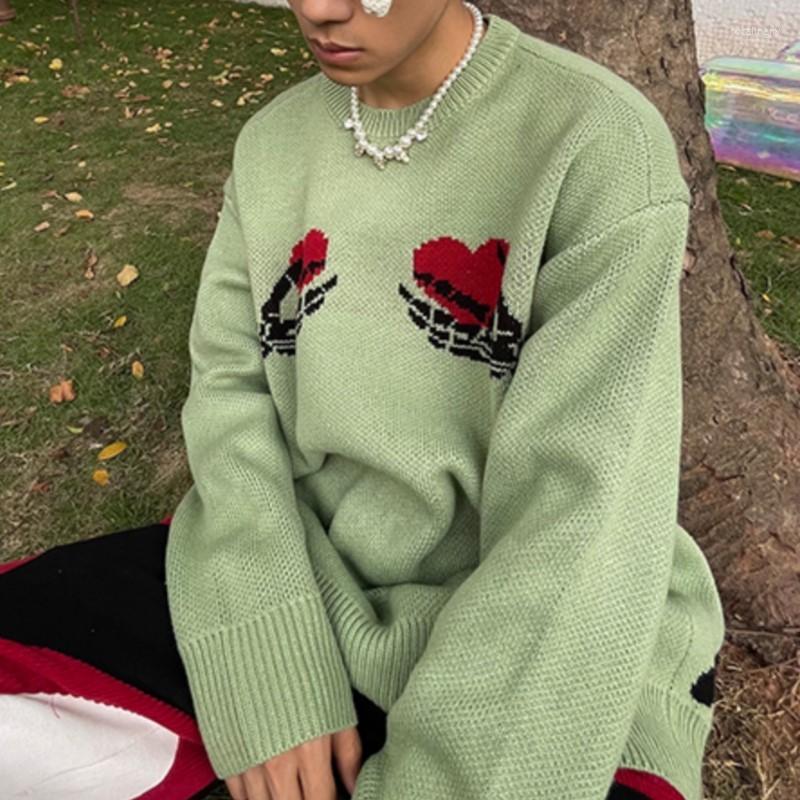 

Men's Sweaters Korean Harajuku Oversize Skull Print Vintage Knitted Unisex Sweater 2022 Autumn Winter Hip Hop 2000S Streetwear Men's, Black