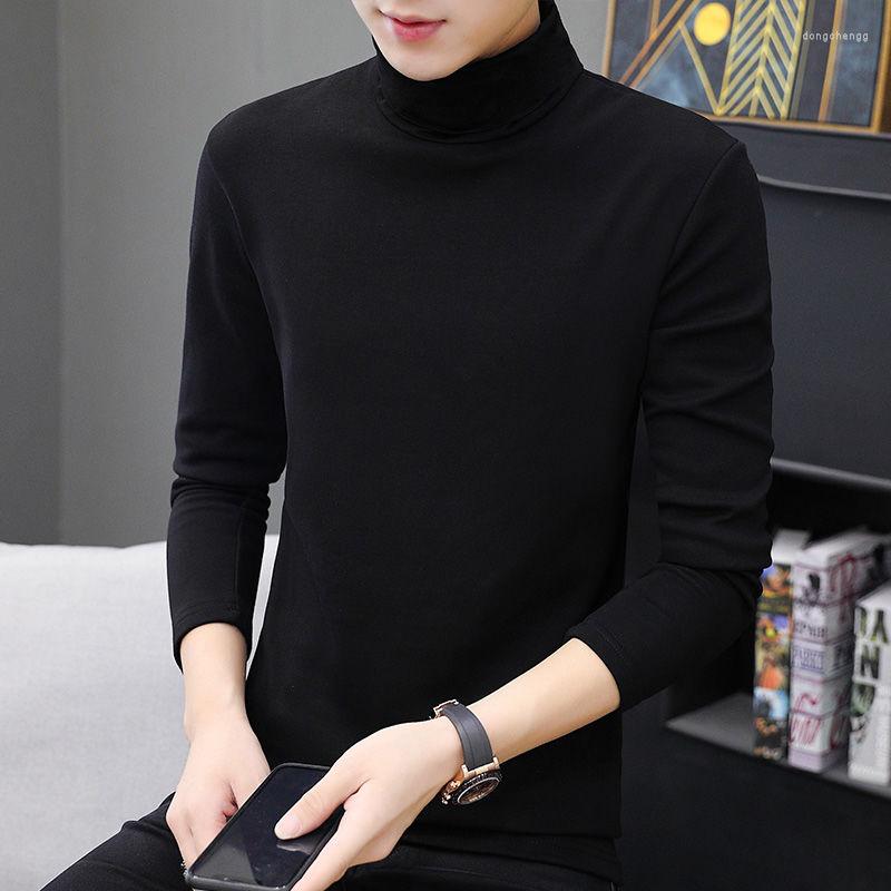 

Men's T Shirts Spring Autumn High Collar Fashion Men Turtleneck Basic T-shirt Solid Pullover Long Sleeve Tops For Ropa Hombre E941, White