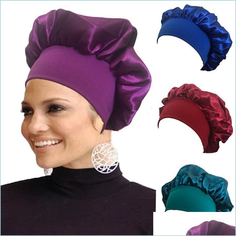 

Hair Accessories Satin Night Sleep Cap Hair Care Er Turban Wide Band Elastic Headwear Bonnet Beanie Nightcap Slee Hat Head Wrap Drop Dhvtw