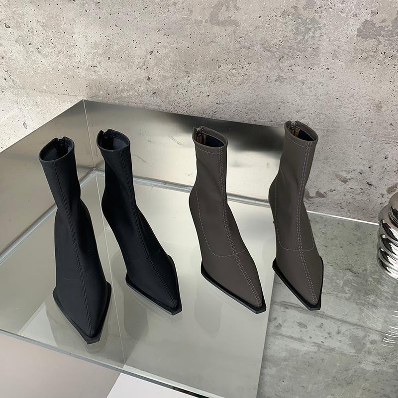 

Boots Fashion Women Sock Pointed Toe Black Green Stretch Shoes Back Zipper Thin High Heels Spring Autumn Booties 35-39