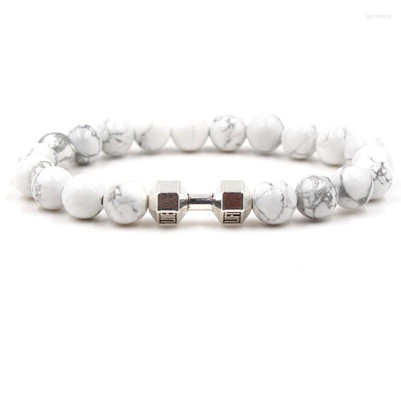 

Strand Trendy 8mm Stone White Bead Distance Bracelet 3 Color Barbell For Women And Men Charm Jewelry Handmade Pulseras