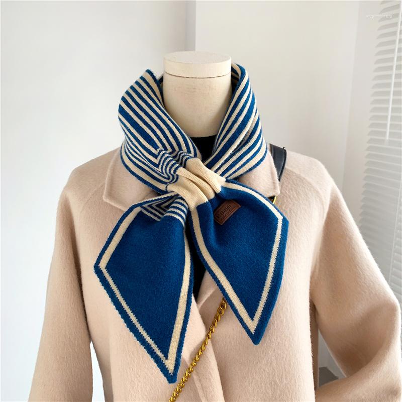 

Scarves Soft Knitted Warm Neckerchief For Women Scarf Fashion Winter Striped Skinny Hand Made Woolen Yarn Bufanda Foulard 2022