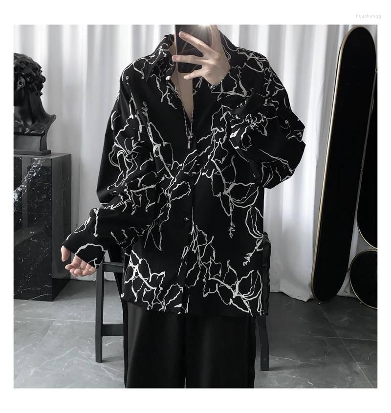 

Men's Casual Shirts Men's Harajuku Men BF Style Blouse Korean Printing Streetwear Hip-hop Shirt 2022 Spring Summer Retro Couples Top, Black 1