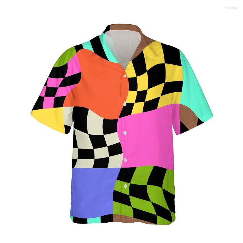 

Men' Casual Shirts Jumeast 3d Harajuku Abstract Geometric Checkerboard Printed Hawaiian Vintage Shirt Men Short Sleeve Streetwear 5XL, 010