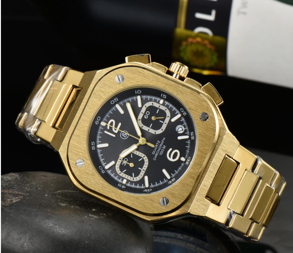 

2022Wristwatches BR Model Sport Quartz Bell Luxury Multifunction Watch Business Full Stainless Steel Man Ross Square Wristwatch 01