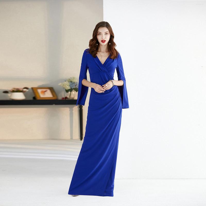 

Casual Dresses England Style Long Dress Office Lady Wedding Evening Clothing Sleeve Straight V-Neck Women Runway 1182, Red