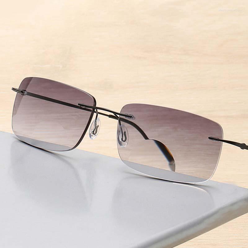 

Sunglasses Men Women Anti Blue Light Blocking Reading Glasses Metal Frameless Bifocal Far Near Presbyopic Eyewear Frame