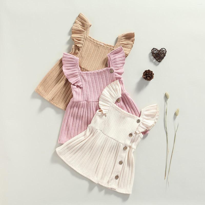 

Girl Dresses Baby Girls Casual Princess Knitted Dress Solid Color Square Collar Ruffle Sleeve Born Party Clothes, Pink