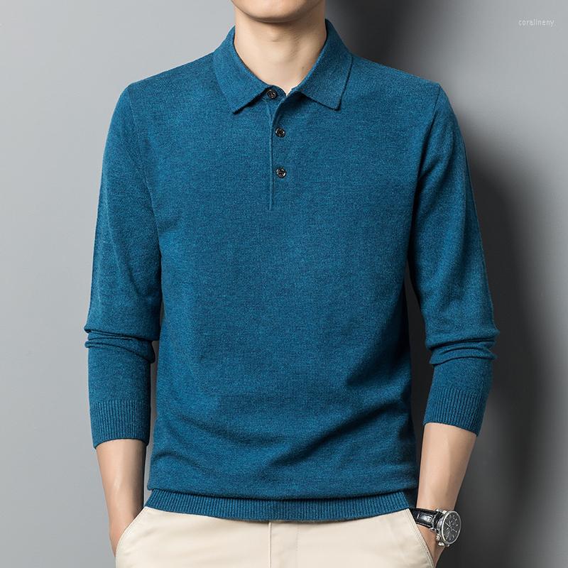 

Men' Sweaters Arrival Mens Polo Neck Wool Knit Tee Shirts Autumn Long Sleeve Jumpers Male Turn Down Collar Sweater, Black
