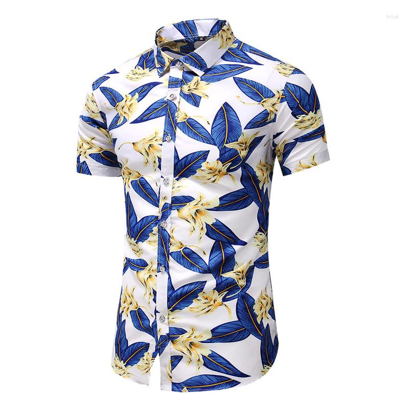 

Men's Casual Shirts Kemeja Lengan Pendek Musim Panas 2022 Hawaii Pantai Bunga Kasual Pria Slim Fit 5XL 6XL 7XL, 9019 blue