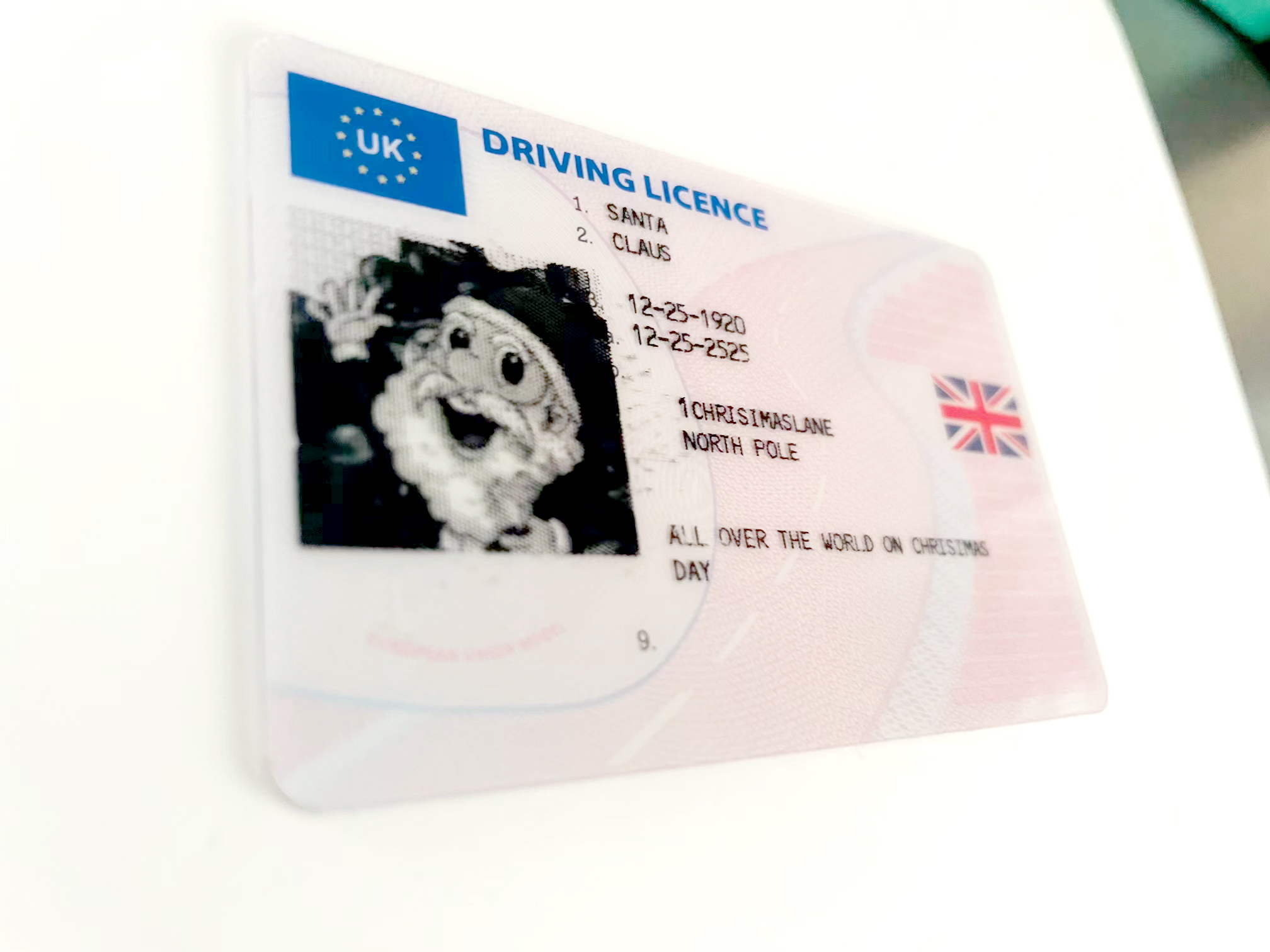

Funny toys card Great holiday gifts Merry Christmas British Driving License UK DL passport