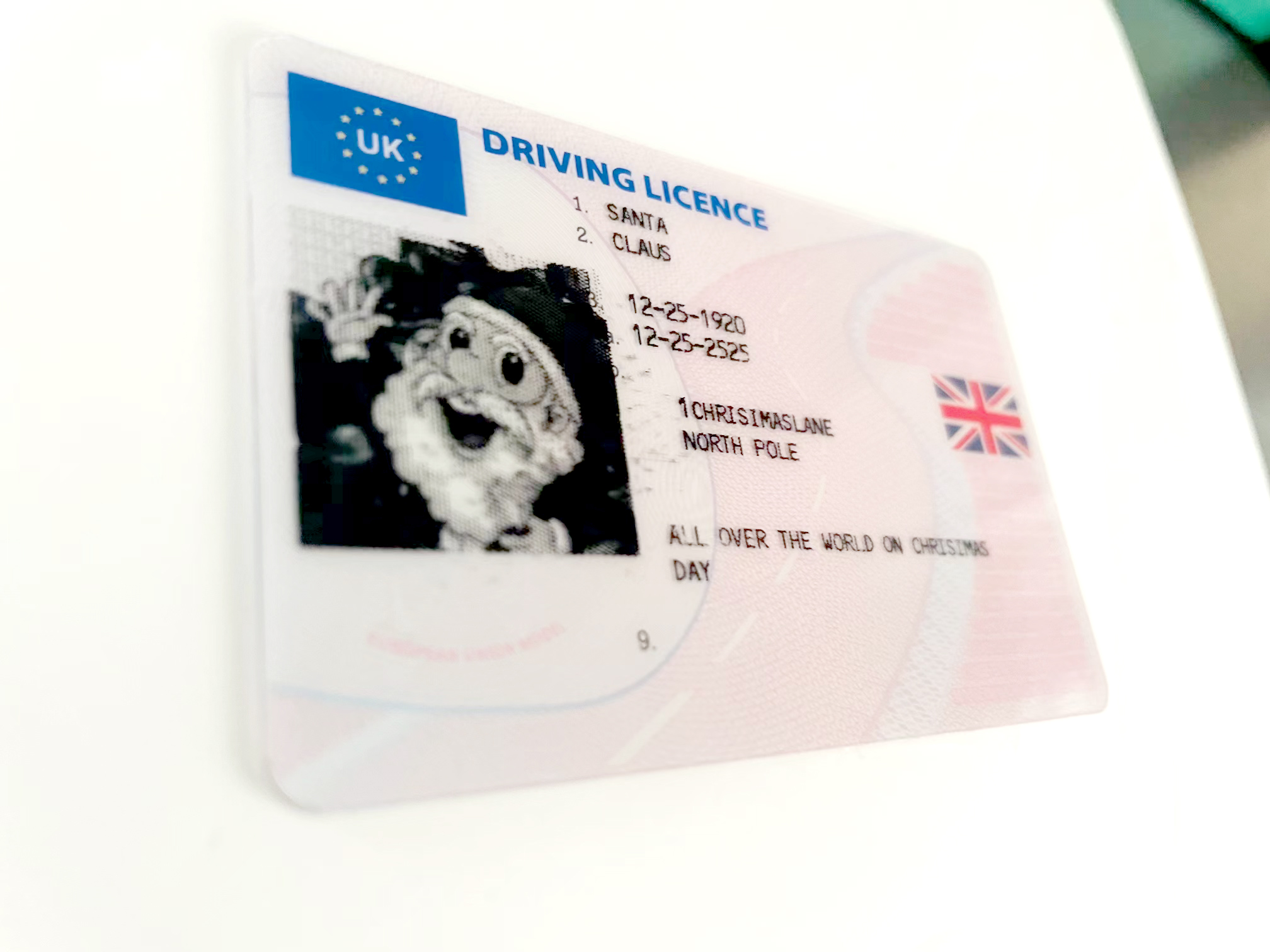 

Funny toys card Great holiday gifts Merry Christmas British Driving License UK DL passport