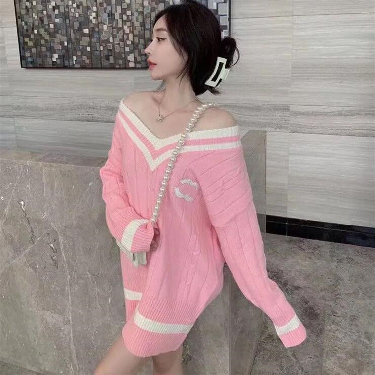

New Women' Sweaters Women Crew neck Casual knitted Sweater designer sweaters, Pink