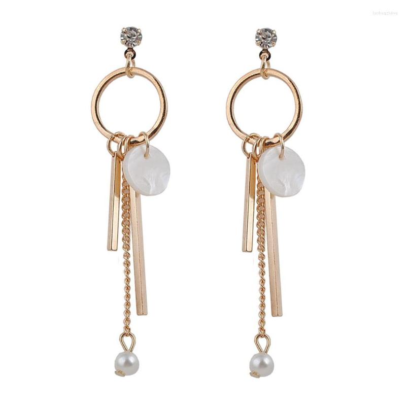 

Dangle Earrings Women's Fashion Drop Earring Gold Elegant Long Girls Geometric Round Pearl Natural ShellJewelry Gift