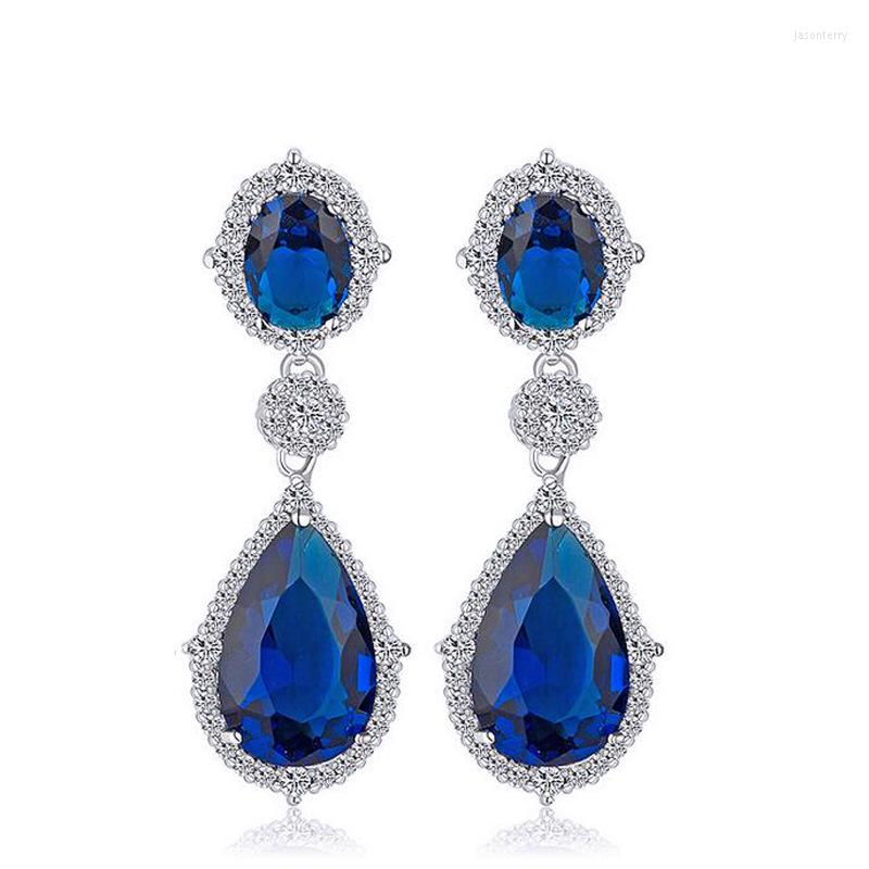 

Dangle Earrings 8 Color Choices Sky Blue Red Garnet Pink White Zircon Silver Plated Argent Drop For Women M02-E0052