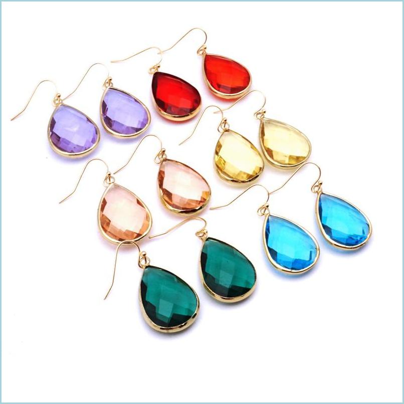

Charm Fashion Transparent Glass Crystal Charm Earrings Pink Green Blue Waterdrop Teardrop Dangle Earings For Women Jewelry Drop Deli Dhebt