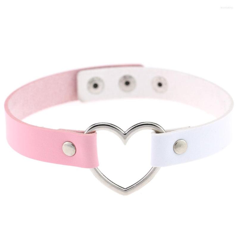 

Choker Cool Punk Goth Rivet Heart-Shape Stitching Color Leather Collar Necklace Women Jewelry Accessories Christmas Party Gift