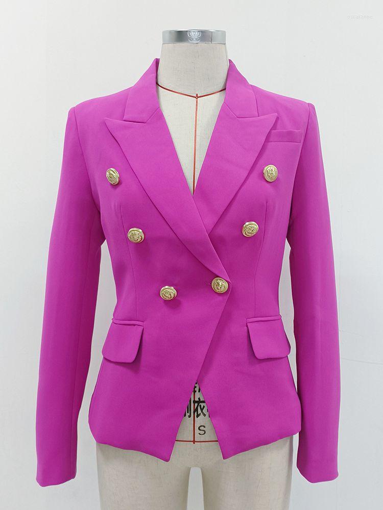 

Women' Suits HIGH STREET 2022 Designer Blazer Women' Double Breasted Lion Buttons Slim Fitting Gorgeous Purple Jacket