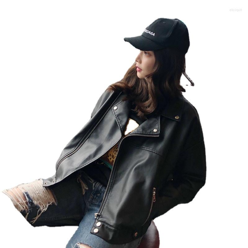 

Women' Leather Spring Autumn Clothing Pu Skinny Jacket Women' Short Korean Student Chic Motorcycle Coat, Black