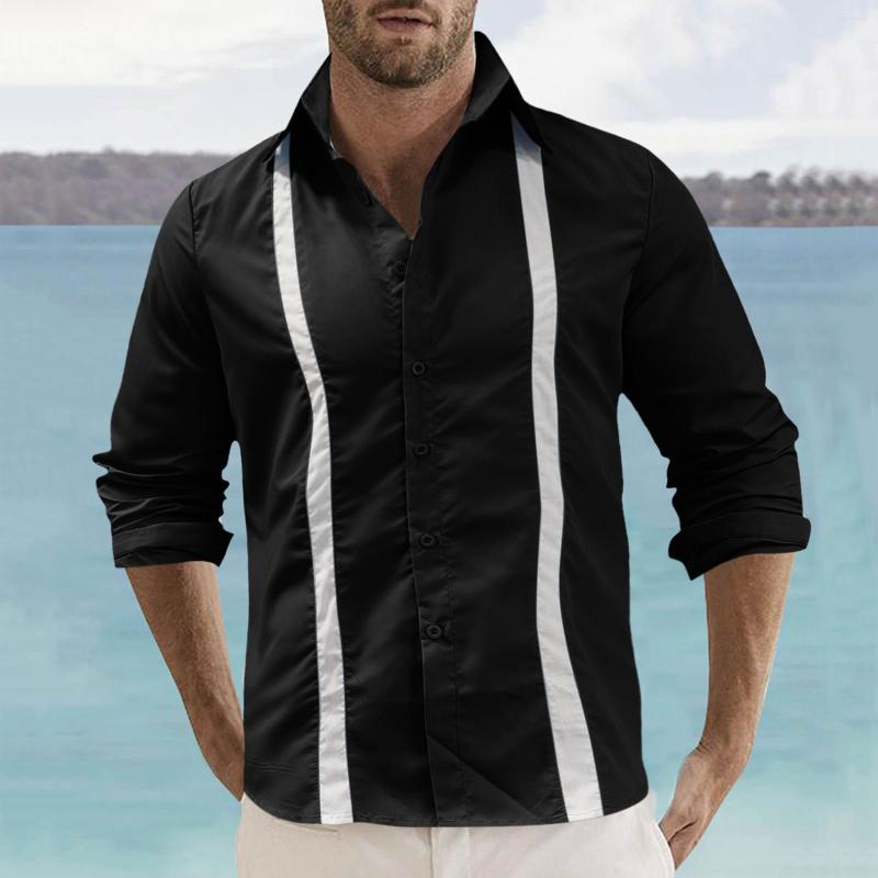 

Men's Casual Shirts Plain Tee Male Autumn Patchwork Shirt Turn Down Collar Button Long Sleeve Undershirts For Men Heavy Weight T, Black