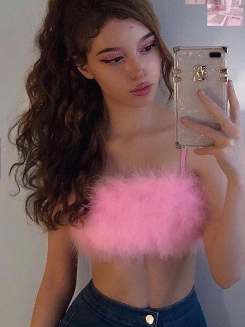 

Women' Tanks Pofash 2022 Spring And Summer Hairy Suspender Breast Wrapping Vest, Black