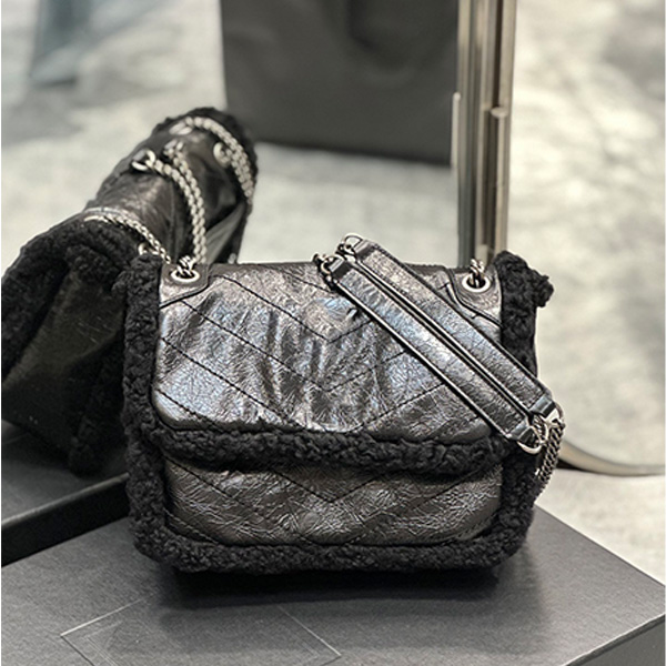 

YLamb Clutch Oil wax shoulder bag Furry purse axillary chain Plush tote bags women's Portable black cross body Bag flap satchel Vintage envelope y hobo handbag 28/22cm