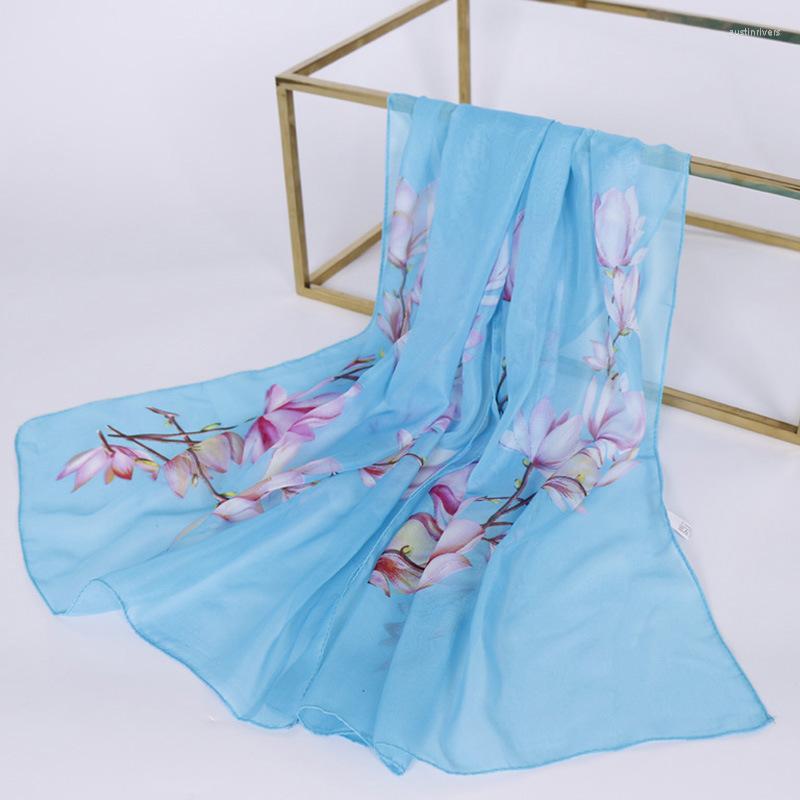 

Scarves Spring Thin Scorpion Flower Print Chiffon Female Silk Felling Banadan Headband Women Summer Sunscreen Beach Shawl Wrap