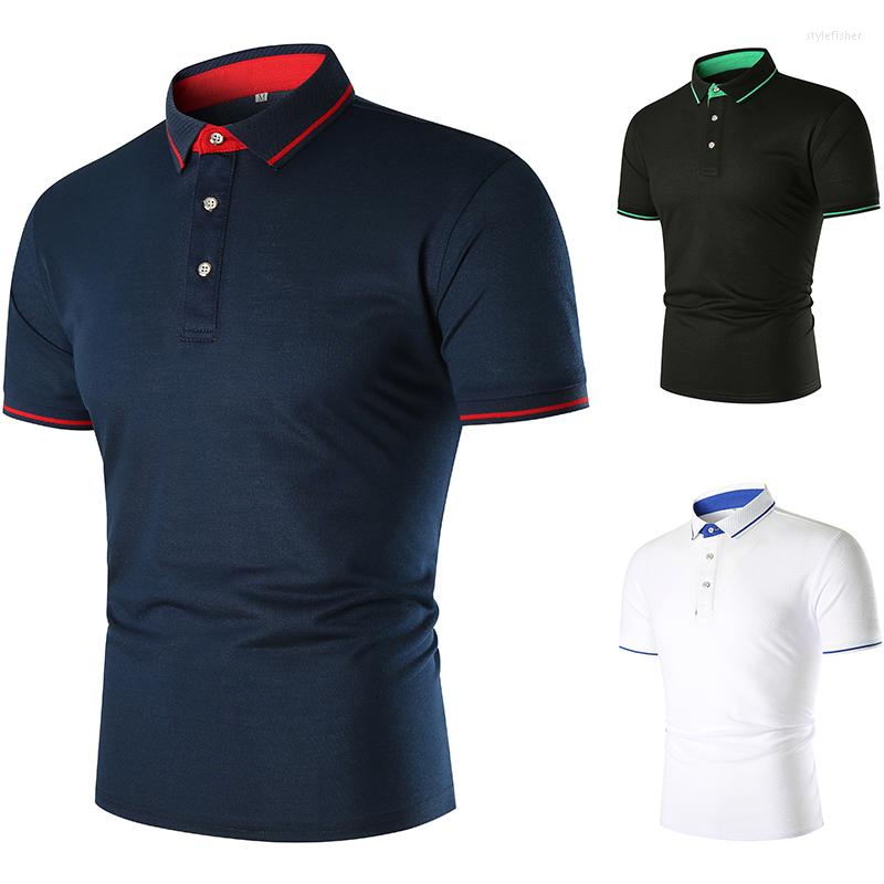 

Men' Polos Casual Short-sleeved POLO Shirt With Solid Collar And Cuff Stripes For Summer 2022, Black