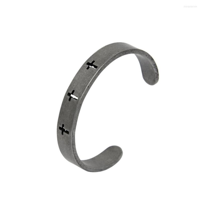 

Bangle Stylish Stainless Steel Vintage Silver Hollow Out Cross Bracelet For Men Women Width Surface Bracelets Bangles Male Jewelry Gift
