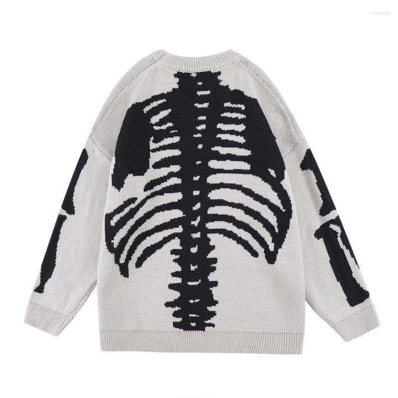 

Men's Sweaters 2022 Men Sweater Streetwear Skeleton Knitted Punk Harajuku Pullover Autumn Winter Cotton Loose Casual Hip Hop, White