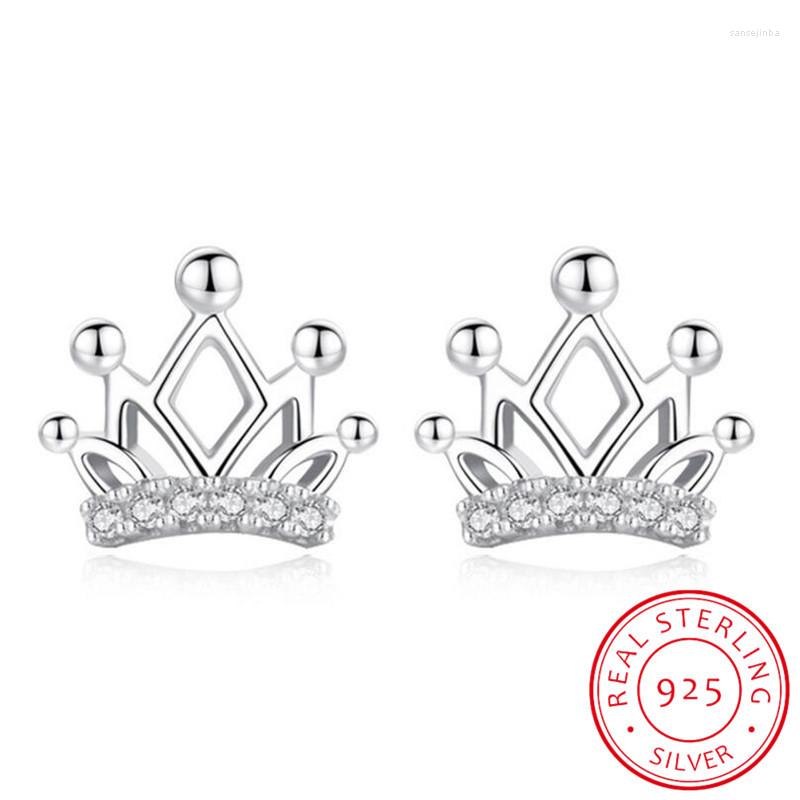 

Stud Earrings Classic Crystal Crown Princess Girl Silver Jewelry Charm 925 Women Party Accessories