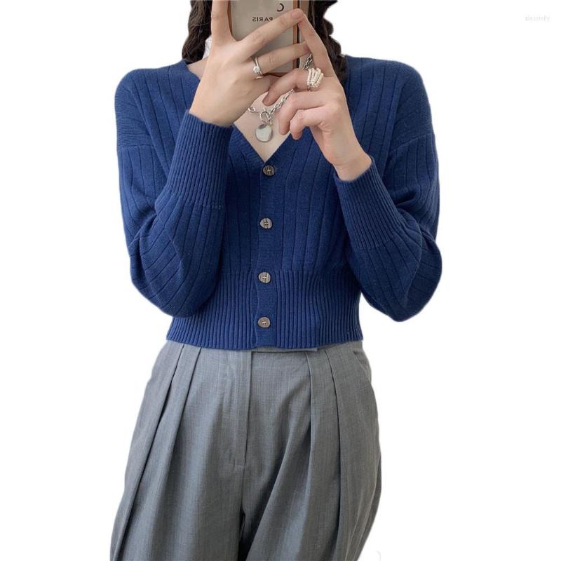 

Women's Knits Loose Striped Short Jacket 2022 Spring V-neck Knitted Cardigan Coat Women Wild Long Sleeve Coats NS2468, Black