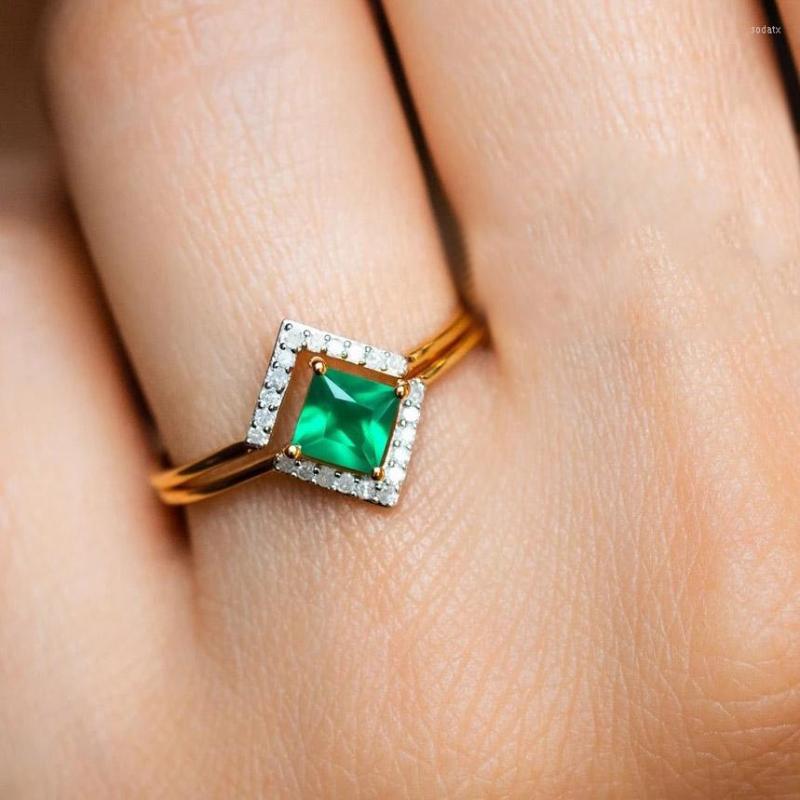 

Cluster Rings Thin Dainty Green Crystal For Women Tiny Gold Color Korean Delicate Zircon Dating Ring Teen Girls Trendy Jewelry Gifts