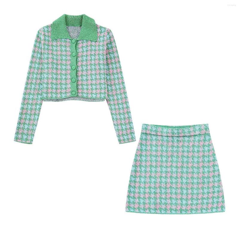 

Women' Knits DiYiG Women 2022 Fashion Houndstooth Knitted Knit Jacket Retro Long Sleeve Single Breasted Female Cardigan Chic Top Mujer, As shown