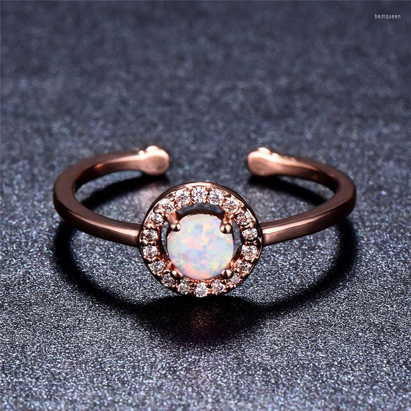 

Wedding Rings White Blue Purple Opal Ring Female Cute Small Round Stone Opening Rose Gold Color For Women Fashion Jewelry