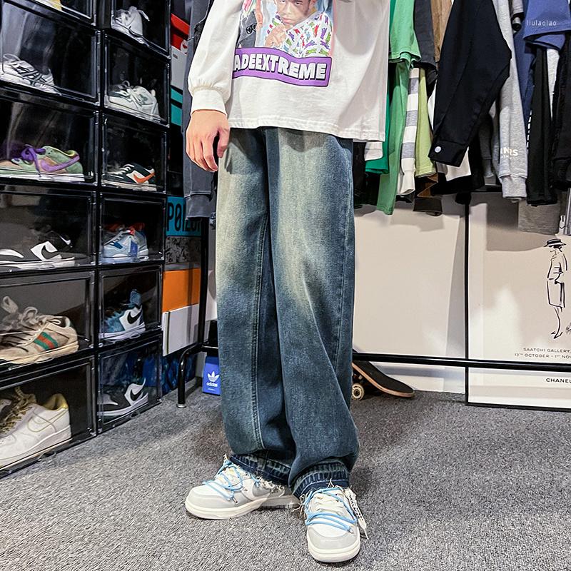 

Men' Jeans Blue/Black Baggy Men Fashion Oversized Casual Wide Leg Streetwear Hip Hop Loose Straight Denim Trousers, Wash blue