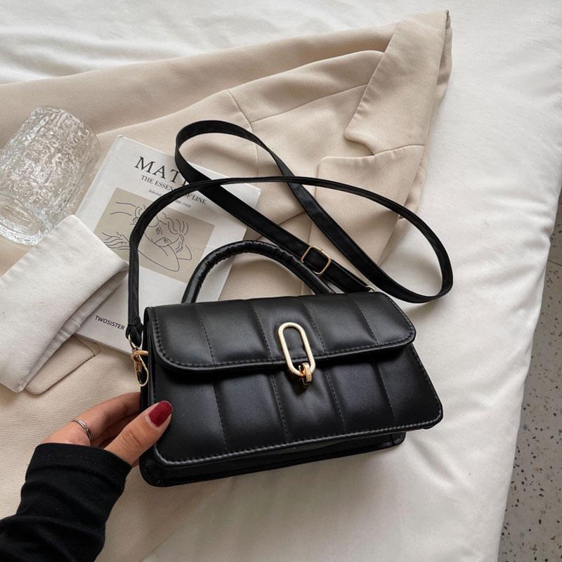 

Evening Bags Winter Fashion Solid Color Handbags For Women High Quality Female Pu Leather Shoulder Bag Designer Simple Ladies Crossbody, Black
