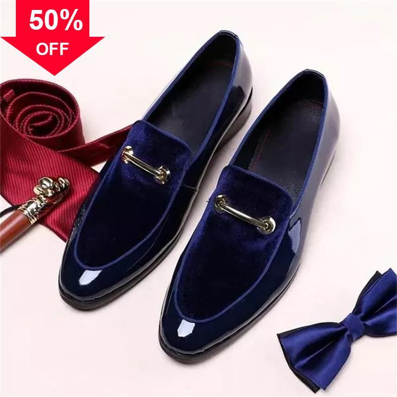 

Men Shoes Everyday Dress Shoes Classic Vintage Loafers Pu Stitching Velvet Metal Buckle Slip-On Style QYSO QYSO, Blue