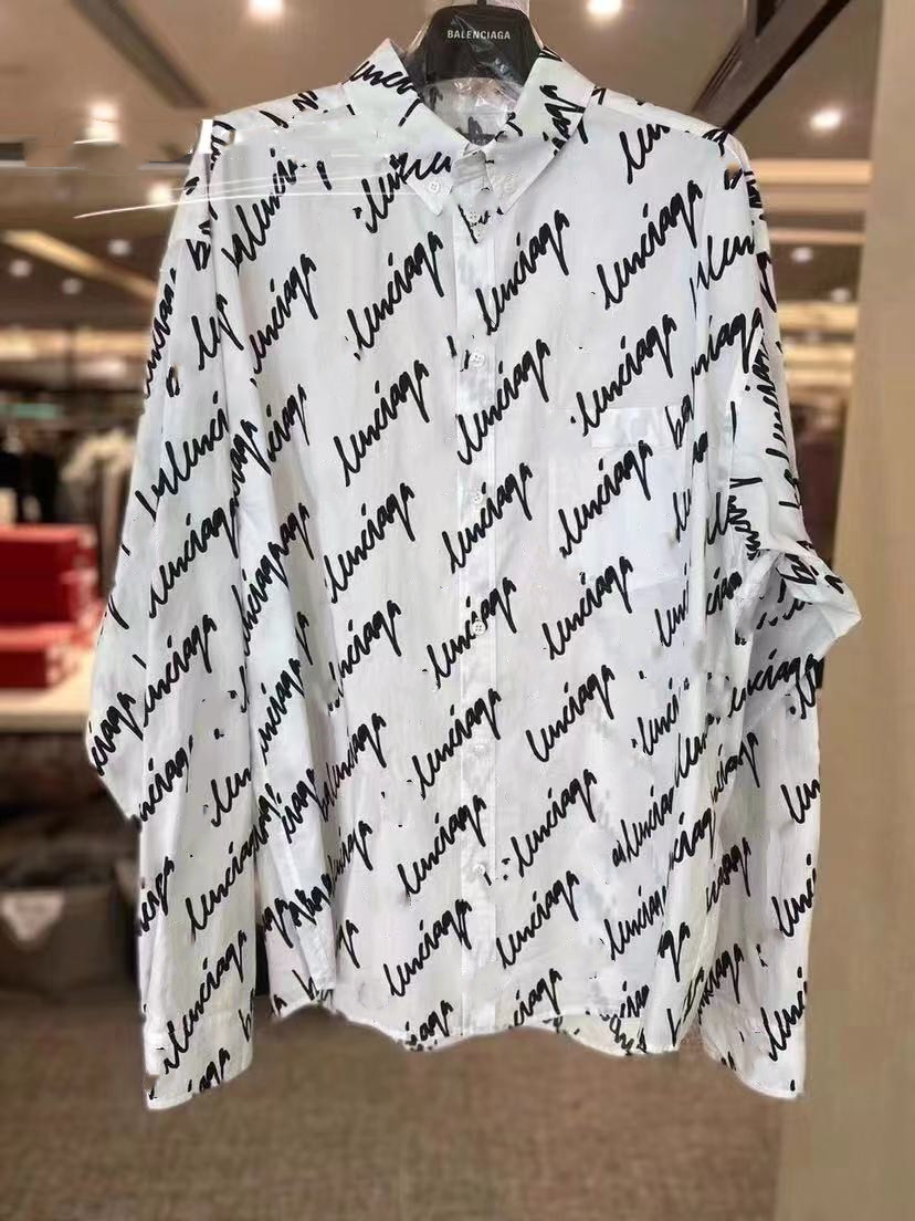 

2022ss Designer Shirt Men's White Printed Letter Shirt Casual Slim Long Sleeve Business, Black