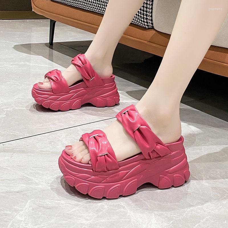 

Slippers Platform Wedges Women Sandals Thick Sole Lady Peep Toe Chunky Shoes Summer Casual Beach Slides Zapatos Mujer Black, Rosy red