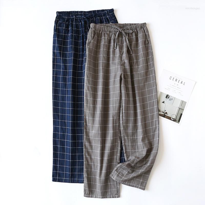 

Men's Sleepwear Spring And Summer Men's Trousers Cotton Plaid Pajama Pants Casual Home Men, Grey plaid