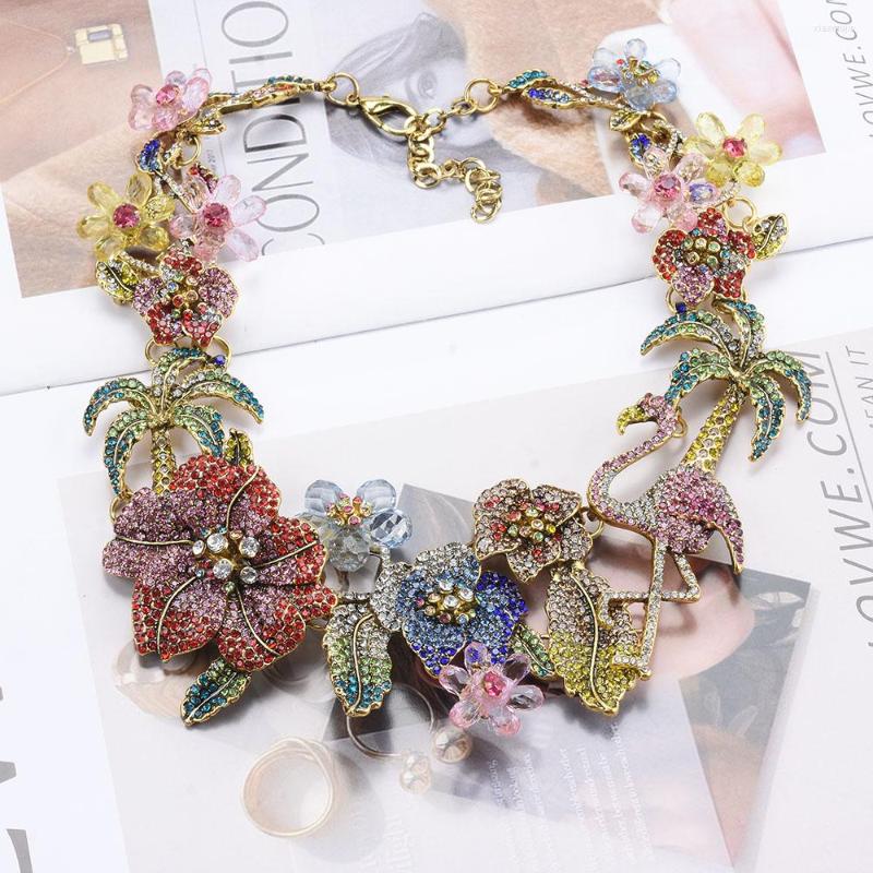 

Choker Autumn/Winter Women Turkey Bohemian Flamingo Necklace Vintage Colorful Crystal Flower Jewelry Custome Statement Necklaces