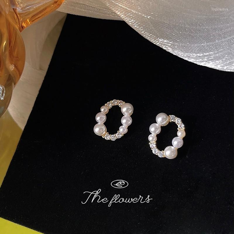 

Stud Earrings 2022 Arrival Fresh Sweet Hollow Zircon Geometric For Women Fashion Elegant Imitation Pearl Jewelry Accessories